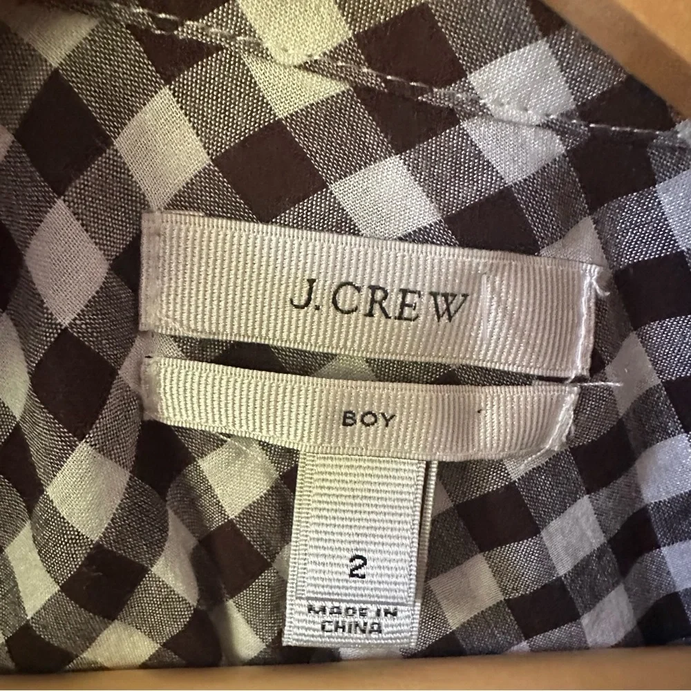 J. Crew Crinkle Boy Shirt Black White Check‎ Button Up Cotton Size 2